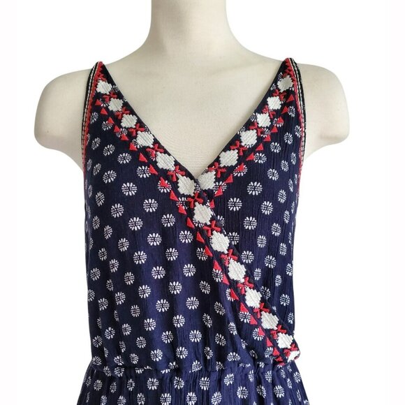 1. State Gypsy Night Embroidered Navy V-Neck High-Slit Wide-Leg Jumpsuit Size S - Picture 4 of 16